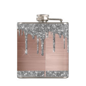 Zilveren Glitterdruppels op Roze Metalen Monogram Heupfles (Achterkant)
