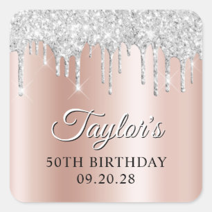 Zilveren Glitterdruppels Roze Gouden Ombre Schaduw Vierkante Sticker