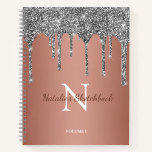 Zilveren Glitterdruppels Roze Gouden Schetsboek Notitieboek