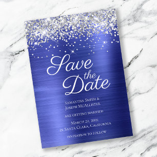 Zilveren Glitterende Saffierblauwe Ombre Folie Save The Date