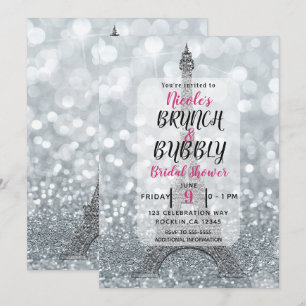 Zilveren Glitters Glans Eiffeltoren Brunch Bruiswi Kaart