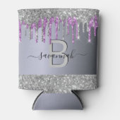 Zilveren glitters paarse glans feest monogram blikjeskoeler (Voorkant)