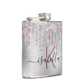 Zilveren glitters roze monogram glans schrift heupfles (Rechts)