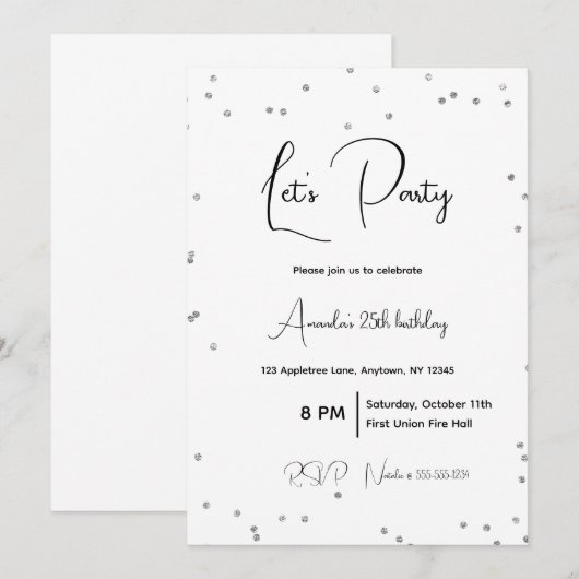 Zilveren Glitters Volledig Aanpasbaar Feest Kaart (Voorkant / Achterkant)