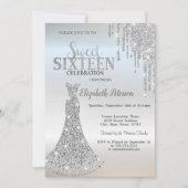 Zilveren glitterschijven, diamanten dress Sweet 16 Kaart (Voorkant)