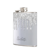 Zilveren glitterslierten met glinsterend monogram  heupfles (Links)