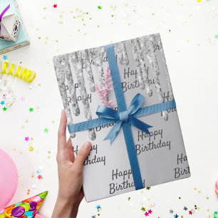 Zilveren glitterslierten schitteren verjaardag typ cadeaupapier