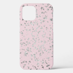 Zilveren glittervlokken en blos iPhone 12 pro hoesje