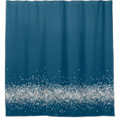 Zilveren Glittery Glam Edging op Blauwe Badhanddoe Douchegordijn (Voorkant)