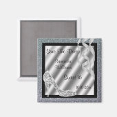 Zilveren Glittery Stiletto & Streamers Sweet 16 Magneet (Voorkant / Achterkant)