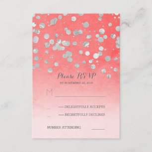 zilveren glitz roze koraal bruiloft RSVP kaarten Kaartje