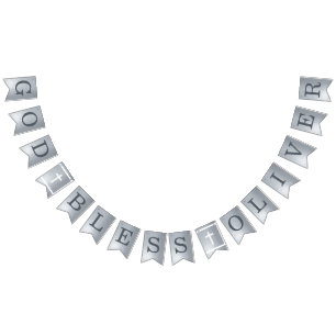 Zilveren God zegene 6 letters Naam doop Communie Vlaggetjes