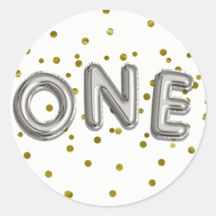 Zilveren Gouden Ballonnen EEN 1e Verjaardagsfeestj Ronde Sticker