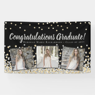 Zilveren Gouden Confetti Fotocollage Afstuderen Spandoek