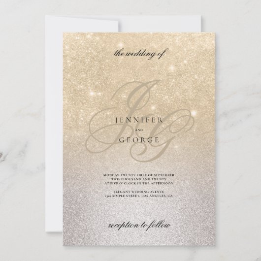 Zilveren gouden monogram initialen ombre glitter b kaart (Voorkant)