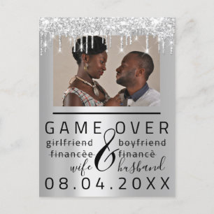 Zilveren grappige save the date koppel foto briefkaart