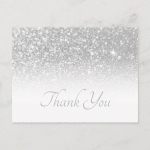 Zilveren Grijs Bokeh Glitter Witte Ombre Dank Je Briefkaart