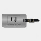 Zilveren Grijs Geborsteld Metaal Zwart Vet Monogra Bagagelabel (Voorkant horizontaal)