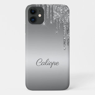 Zilveren Grijs Glitter Drip Ombre gepersonaliseerd iPhone 11 Hoesje