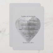 Zilveren Grijs Hart Romantische Bruiloft Kaart (Voorkant / Achterkant)