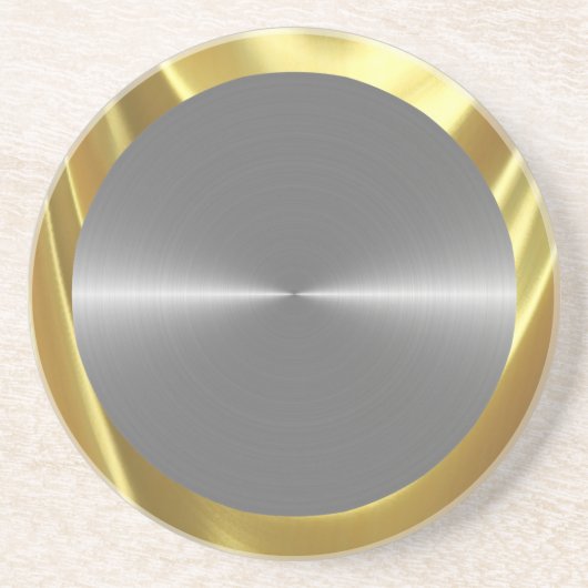 Zilveren Grijs Metallic Roestvrij staal look & Gol Zandsteen Onderzetter (Voorkant)