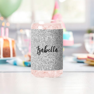 Zilveren grijs sparkles girly bling Custom Name Blikvorm Glas