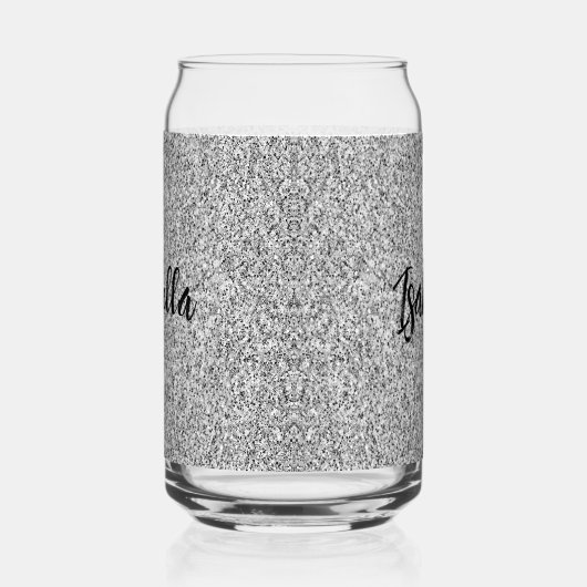 Zilveren grijs sparkles girly bling Custom Name Blikvorm Glas (Links)
