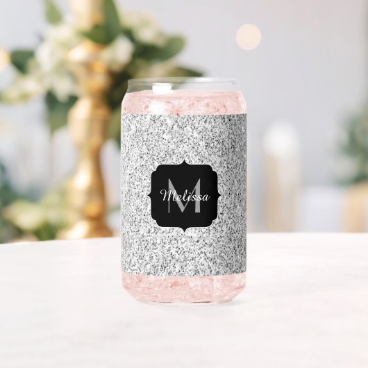 Zilveren grijs sprankelt girly bling Custom Monogr Blikvorm Glas (Insitu (Huwelijk))