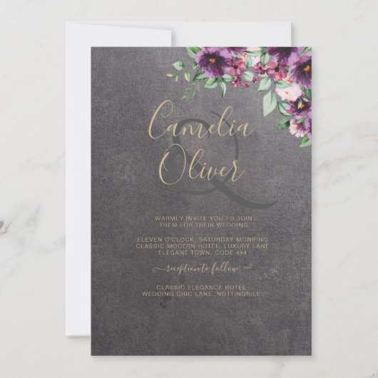 Zilveren grijze bes bloemige bruiloft winter herfs kaart (Voorkant)