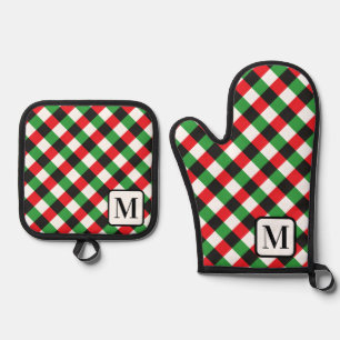 Zilveren Grijze Buffel Plaid Gingham Monogrammed Ovenwant & Pannenlap Set