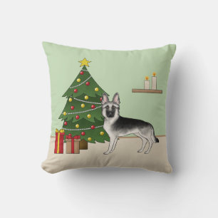 Zilveren grijze Duitse herder feestelijke kerstboo Kussen