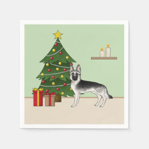 Zilveren grijze Duitse herder feestelijke kerstboo Servet