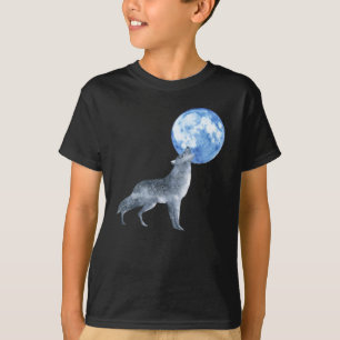 Zilveren Grijze Geest Wolf Huilen bij Blauwe Maan T-shirt