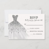 Zilveren Grijze Glitter Sparkle Dress Gown Script RSVP Kaartje (Voorkant)