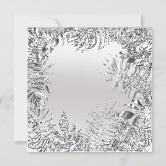 Zilveren grijze glittersMetaal Tropisch blad Wit f Kaart (Achterkant)