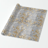 Zilveren Grijze Gouden Bladeren Cadeaupapier (Uitgerold)