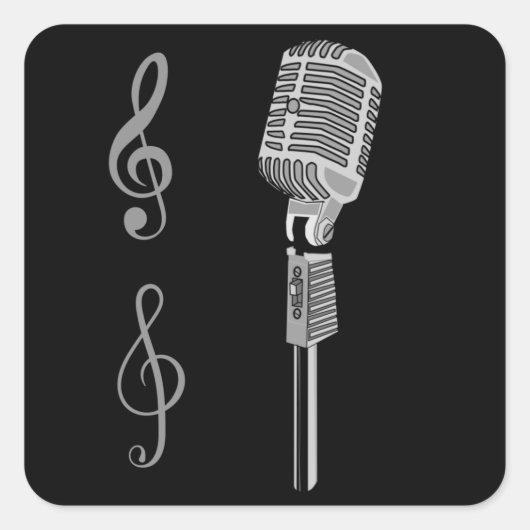 Zilveren grijze hand getekende microfoon muzieknot vierkante sticker (Voorkant)