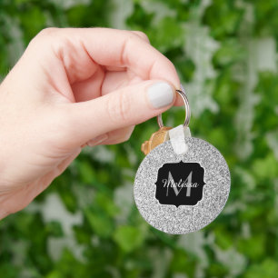 Zilveren grijze licht glinsterende glans Monogram Sleutelhanger