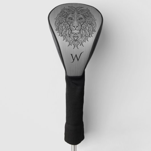 Zilveren grijze mandala leeuwenkop monogram initia golfheadcover (Voorkant)