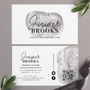 Zilveren Grijze Social Media QR Code Glitter Visitekaartje