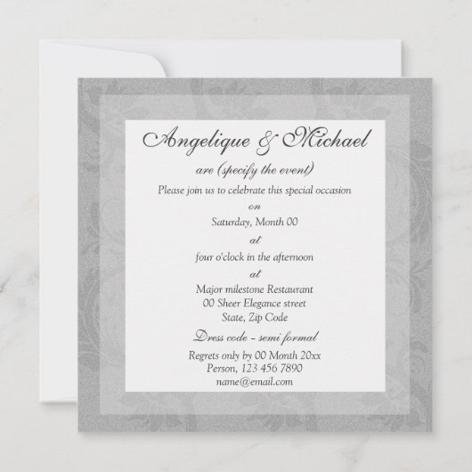 Zilveren grijze trouwdag verlovingsfeest kaart (Achterkant)