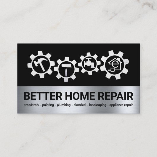 Zilveren Handyman Gereedschap Tandwiel Visitekaartje (Voorkant)