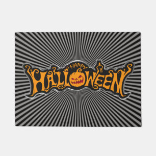 Zilveren Happy Halloween Pompoen met Robijnen Ogen Deurmat