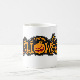 Zilveren Happy Halloween Pompoen met Robijnen Ogen Koffiemok