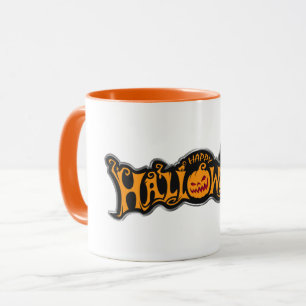 Zilveren Happy Halloween Pompoen met Robijnen Ogen Mok