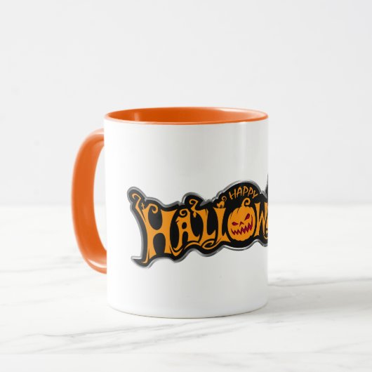 Zilveren Happy Halloween Pompoen met Robijnen Ogen Mok (Voorkant links)