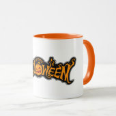 Zilveren Happy Halloween Pompoen met Robijnen Ogen Mok (Voorkant rechts)