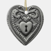 Zilveren Hart Slot aangepaste versieringen Keramisch Ornament (Rechts)