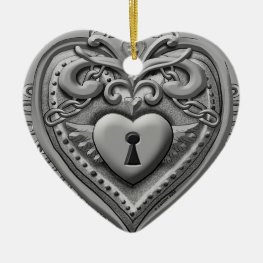 Zilveren Hart Slot aangepaste versieringen Keramisch Ornament (Voorkant)