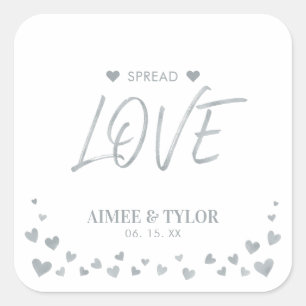 Zilveren Hartjes Verspreiden de Liefde Trouwcadeau Vierkante Sticker